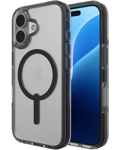 Image of ZAGG Santa Cruz Snap iPhone 16 Case - MagSafe Compatible, 13ft Military-Grade Drop Protection, Graphene Reinforced, Anti-Scratch, Slim & Lightweight, 70% Recycled Content, Clear with Black Accents