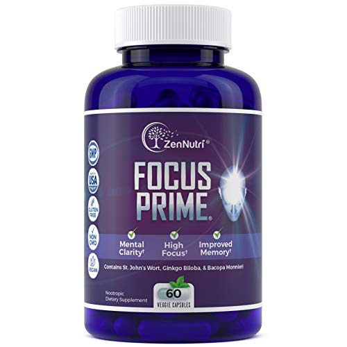 Focus, Memory, Clarity & Mood Support Brain Booster Supplement - Concentration Enhancer - Natural Vegetarian Nootropic Formula - Ginkgo Biloba, Bacopa Monnieri, St. John Wort & More - 60 Count