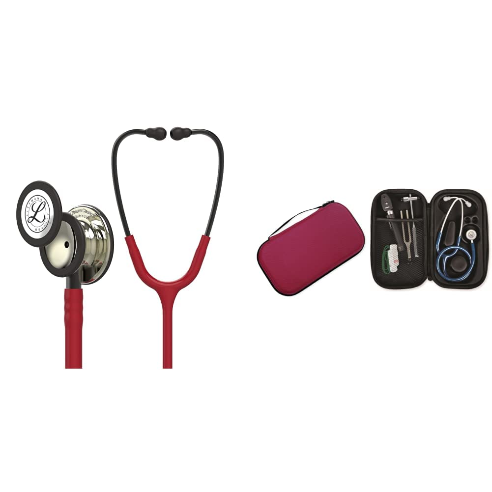 3M Littmann Stéthoscope de Surveillance Classic III, Tubulure Bordeaux, Édition Champagne, 69 cm, 5864 + GIMA ÉTUI CLASSIC pour stéthoscope - Bordeaux.