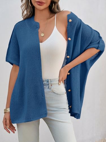 Image of Saodimallsu Womens Short Sleeve Cardigan Sweaters Button Down Lightweight Knit Cardigans