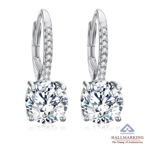 Image of TRUESILVER ACPL 925 Sterling Silver Cubic Zirconia Earrings for Women & Girls | BIS Hallmarked Drop Dangle Leverback Style | Elegant Jewelry Gift for Women