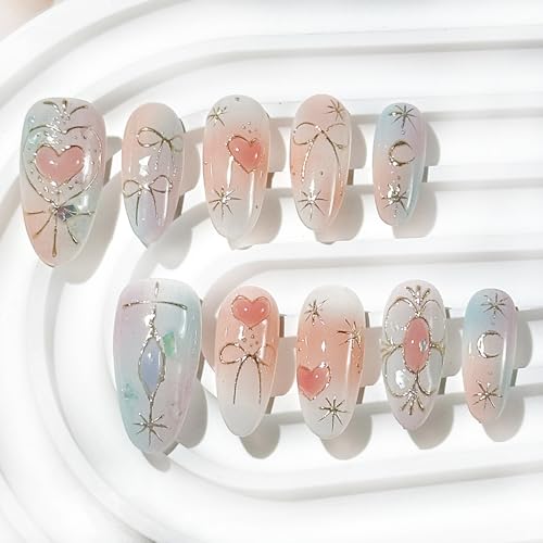 手作り ネイルチップ ミディアム ロング 蝶 花 人気 3D おしゃれ 韓国 可愛い 入学式 卒業式 成人式 結婚式 デザイン つけ爪 付け爪 10枚入 (13, S)