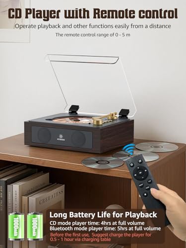 Image of CD Player with Built-in Speakers Bluetooth Retro Portable CD Players for Home Music Player with Remote Control Headphone Jack Walnut Brown