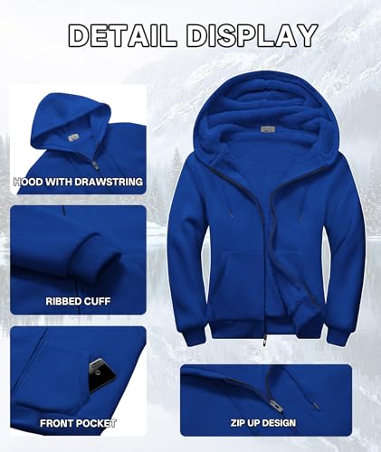 Image of V VALANCH Men Hoodies Zip Up Sherpa Lined Sweatshirts Heavyweight Thick Warm Fleece Winter Jacket