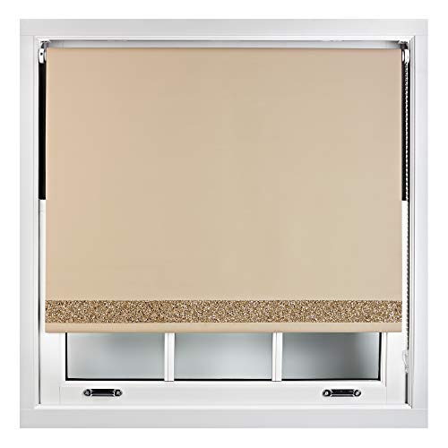 FURNISHED Verdunkelungsrollos mit glitzernder Kante – zuschneidbarer Thermo-UV-Schutzstoff, einfach zu montierende glitzernde Rollo für Fenster, Cappuccino 60W x 165H cm