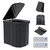 Hapoon XL Portable Folding Camping Toilet - Travel Potty for Adults, 12 Toilet Bags, 12 Pack Liquid Waste Gel, Black