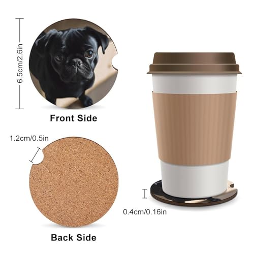 Posavasos para coche con diseño de cachorro pug negro, 2 piezas miniatura 2