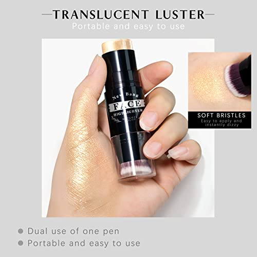 Newbang 2Pcs Contour Highlighter Stick,Cream Bronzer Foundation Pen,Face Brighten Shade Makeup Highlighting Shaping Trimming Wand With Brush Blendable Waterproof Longwear For Body Cheek -Matte&Pearl #TOP3