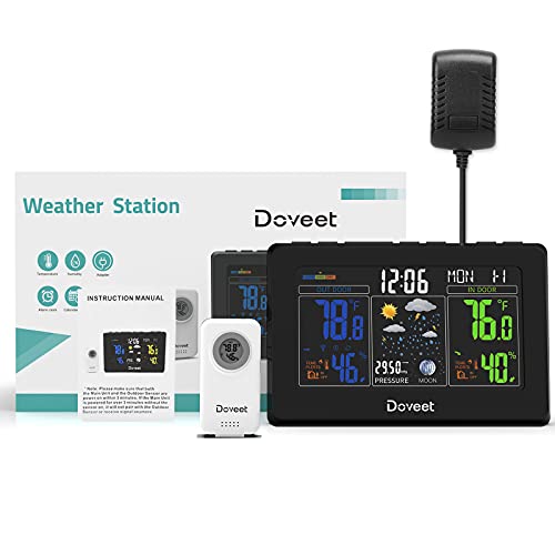 Doveet Weather Station Wireless Indoor Outdoor, Color Weather Stations With Indoor Outdoor Thermometer Wireless Sensor #TOP6