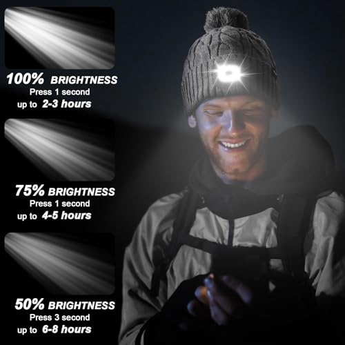 Wmcaps LED Beanie, Hat with a Light Built in Type-c Rechargeable Running Hat Ultra Bright 4 LED Light Hands Freely Head Torch Gifts for Dad Mum in Christmas Unisex Winter Warm Knit Beanie, Pink - Image 3