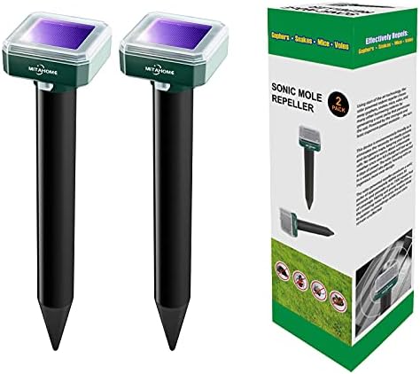 Mrs Bairds Solar Mole Repellent 2 Pack, Solar Powered Mole Repellent, Groundhog Repellent, Gopher and Vole Repellent, Rodent Repellent, Snake Repellent - Sonic Mole Deterrent Devices for Outdoor