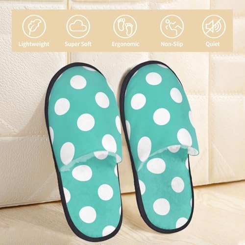 Teal Turquoise And White Polka Dot Print Women Slippers Home Furry Shoes Keep Men Couples Shoes Warm For Women-3