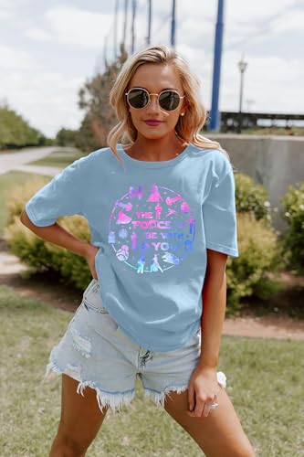 Image of FRYAID Women May The Power Be with You Graphic T Shirt Short Sleeve Casual Tops Summer Fun Vacation Shirt Soft Casual Fit