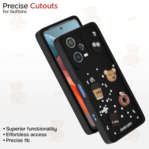 Image of Pikkme Back Cover for Redmi Note 12 Pro 5G | Cute Fun Cartoon 3D Bear Silicone Full Body Protection Bumper Cover (Black)