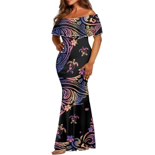 Image of Polynesian for Women S-7XL Off Shoulder Maxi Dress Hawaiian Summer Dresses