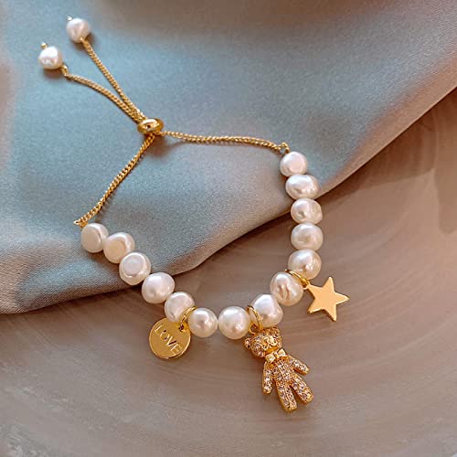 Bracelet perle d'eau douce baroque et motif ours pour femme