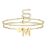AFSTALR Pulsera con letras para mujer, oro y plata, cadena con iniciales de la A a la Z y colgante en forma de corazón, pulsera con letras, pulsera personalizada, regalo para mujeres, Acero inoxidable