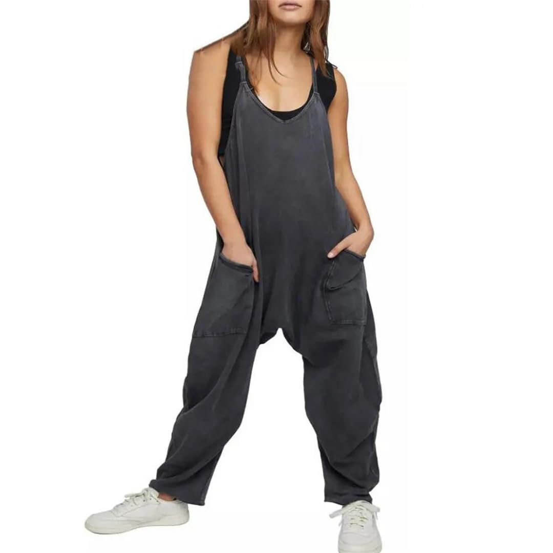 Yeuyyben Combinaison ample sans manches à bretelles spaghetti pour femme - Coupe ample - Couleur unie - Surdimensionnée