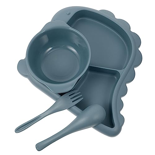Yardwe 1 Set Dinosaur Plate Cute Divided Dinnerware with Fork Spoon for Meals Convenient Compartment Design for Different Foods present