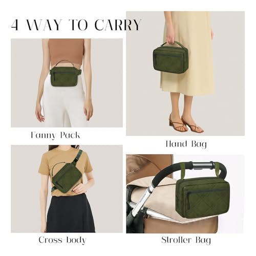 Image of Small Diaper Bag with Portable Changing Pad, Mini Crossbody Diaper FannyPack with Wipes Pocket, Women Waist Bag for Travel (Quilted Olive Green, Large)