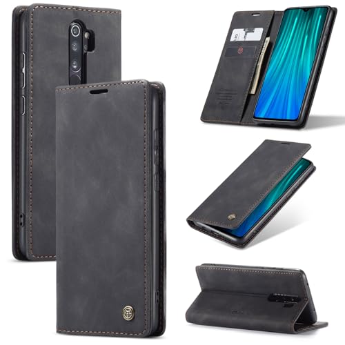 Cracedily Handyhülle für Xiaomi Redmi Note 8 Pro Hülle Klapphülle Premium Lederhülle Klappbar Flip Case Tasche Magnet Kartenfach Standfunktion Klapphülle Schutzhülle für Redmi Note 8 Pro Schwarz