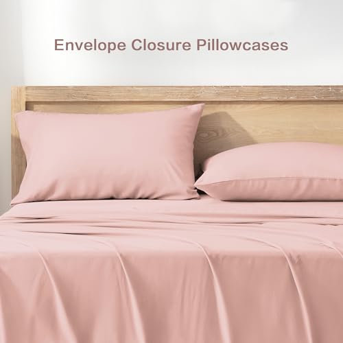Image of Andency Blush Queen Sheets Set 100% Viscose Derived from Bamboo | Cooling Summer Sheets, Deep Pocket Up to 16 inch, Silky Soft Hotel Luxury Breathable Bedding Sheets & Pillowcases