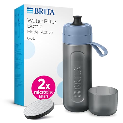 BRITA Botella filtrante Activo Azul Oscuro (0,6 L) reduce Cloro, Partículas finas ≥ 15 µm, Algunos pesticidas, herbicidas y hormonas. Conserva Minerales como Calcio y Magnesio