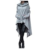 Womens Asymmetric Hem Long Sleeve Hoodies Casual Baggy Pullover Tops Solid Color Lightweight Pullovers