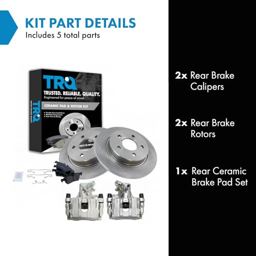Image of TRQ Rear Brake Pad and Rotor Set Ceramic Solid Rotors Calipers | For 2012-2018 Ford Focus