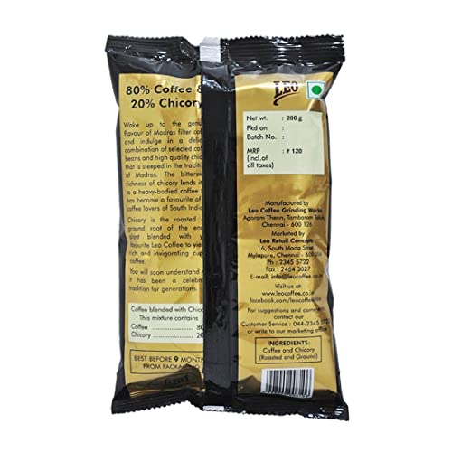 Image of LEO COFFEE Madras Blend Coffee, Roast Ground Filter Coffee Powder, 200G (Pack Of 5), Bag