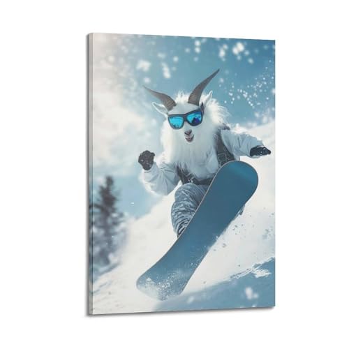Poster chèvre snowboard cadeau original pour passionné de montagne WIZIGM