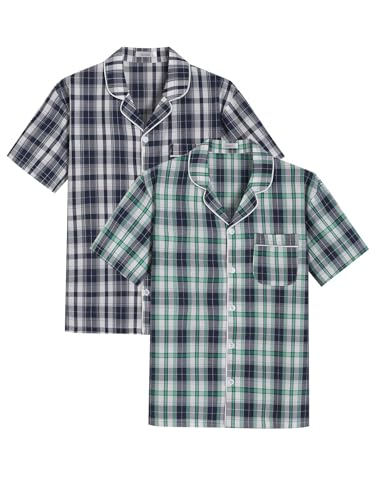 Image of Latuza Men's Button Down Pajama Top 2 Pack Cotton Sleep Shirt
