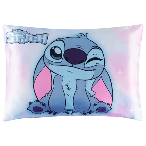 Get Trend Disney Stitch Satin Pillowcase 19x26 in, Soft Pillow Covers for Hair, Skin, Zipper Closure, Gifts for Girls, Teens (Multicolor Stitch)