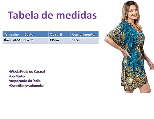 Bata Kaftan Indiana Longuete Saída De Praia Plus Size (Azul)