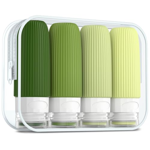 Mrsdry Travel Bottles for Toiletries, Tsa Approved 2oz Travel Bottles, BPA Free Leak Proof Travel Size Toiletry Containers, Refillable Travel Accessories with Toiletry Bag for Shampoo Liquid (4 Pack)