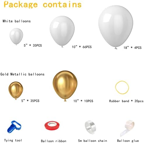 Gold and White Balloons Garland Arch Kit, 155 Pcs White Glod Balloon Arch Kit for Boy Girl Birthday Party Balloons Bridal Engagement Wedding Arch Birthday Anniversary Baby Shower Party Decorations