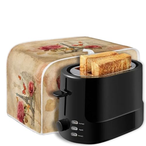 Image of Talayituse Eiffel Tower Print Toaster Cover 2 Slice Bread Toaster Oven Covers Washable Rose Butterfly Toaster Cover Kitchen Small Appliance Covers Bakeware Protector