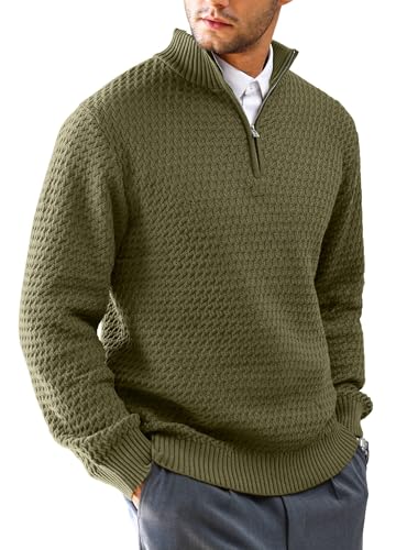 KAVIANA Men's Casual Quarter-Zip Sweater Textured-Knit Mock Neck Pullover Business, S-5XL