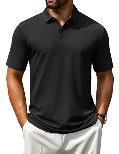 Cotrasen Men's Polo Shirts Short Sleeve Cotton Pique 3 Buttons Golf Shirts Classic Fit Casual Performance T-Shirt