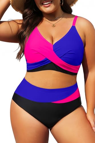 Image of Tempt Me Plus Size Two Piece Swimsuit - Women High Waisted Bikini Set Tummy Control Bathing Suits