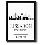  Lissabon Portugal Skyline mit individueller Entfernungsangabe