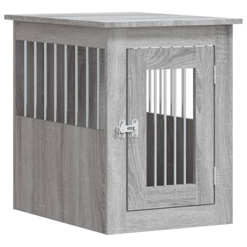 vidaXL Meuble de Cage pour Chiens, Niche pour Chiens avec Porte Verrouillable, Maison pour Chien, Table d'Appoint Salon, Sonoma Gris Bois d'Ingénierie
