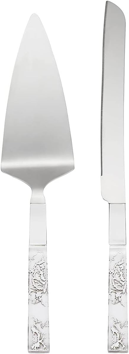 Lenox Bridal Silver Peony Personalized Wedding Cake Cutting Set, Custom Engraved Wedding Cake Knife and Server Set, Accessories and Gifts for Bride and Groom