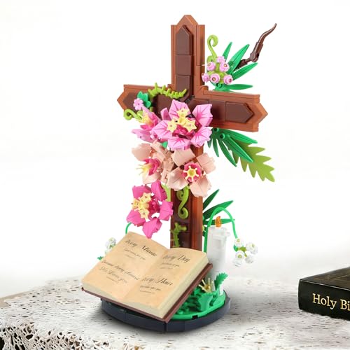 Jesus Cross Flower Building Set for Adults, Decorative Cross Building Blocks, Great Easter, Christmas, Christian, Birthday Gifts for Mothers, Women, A