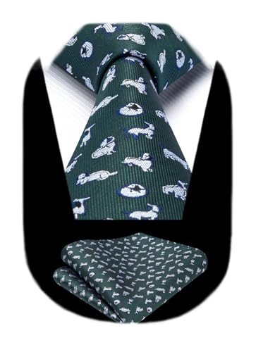 Image of HISDERN Ties for Men Classic Animal Tie and Pocket Square Set Jacquard Woven Silk Neckties Handkerchief Wedding Party