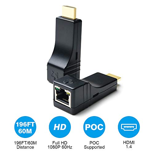 HDMI Extender Over Single Cat5e/6 Cable, Full HD 1080p, EDID Copy, POC, USB-Powered, HDMI Transmitter and Receiver Kit