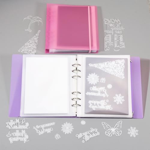 Image of UNIMEIX 24 Pcs Magnetic Sheets for Die Storage with Purple and Pink Binder Covers, Stamp and Die Storage Pockets Storage for Card Making Supplies(0.8 mm Thickness)