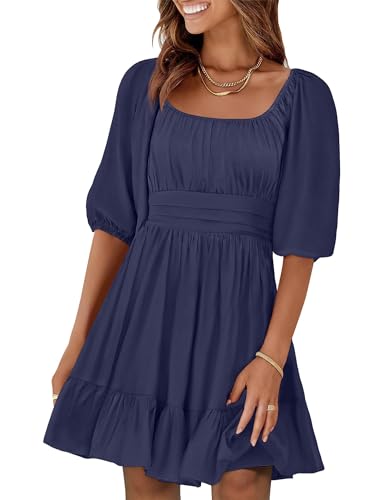 Image of ANRABESS Womens Lantern Short Sleeve Square Neck Casual Flowy Mini Dresses 2026 Holiday Summer Spring Beach Vacation Clothes