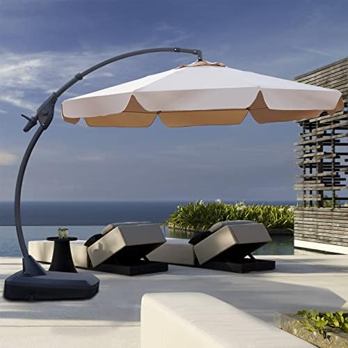 Grand patio Cantilever Umbrella with Base, Deluxe NAPOLI 300cm Curvy Aluminum Offset Umbrella, Crank Lift Operating, Parasol Umbrella for Pool, Garden, Outdoor, UV 50+ (Beige)