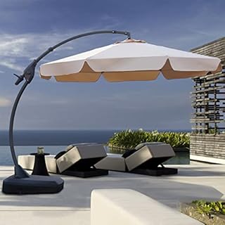 Grand patio Cantilever Umbrella with Base, Deluxe NAPOLI 300cm Curvy Aluminum Offset Umbrella, Crank Lift Operating, Parasol Umbrella for Pool, Garden, Outdoor, UV 50+ (Beige)